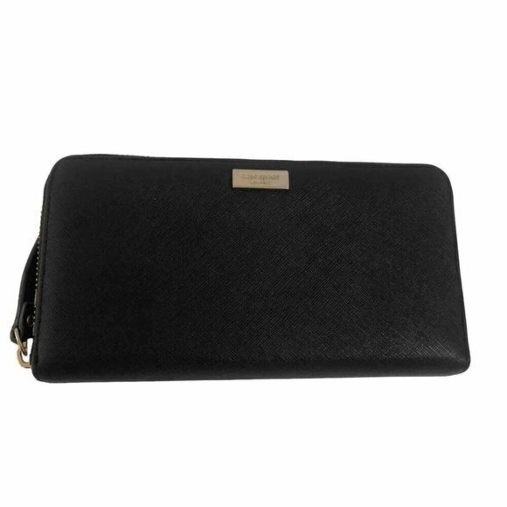 Kate Spade Leather Wallet Black Water Zip-Around Organizer Clutch